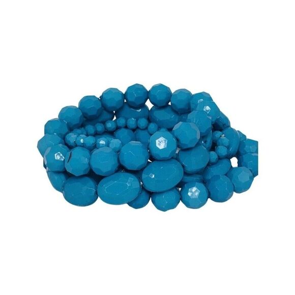 Vintage Teal Aqua Blue Acrylic Faceted Stackable Stretch Bracelets Set Of 5 - Picture 1 of 6